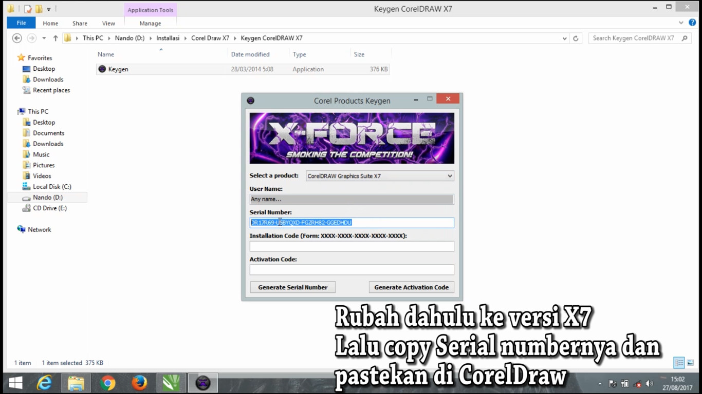 serial number corel draw x7